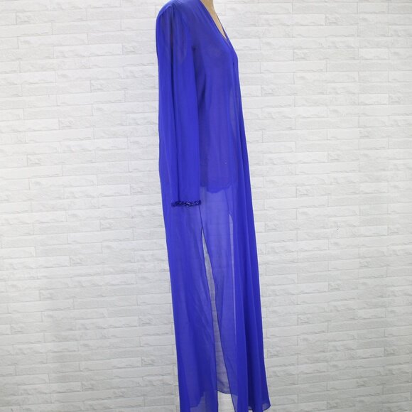 OLEG CASSINI Jacket Silk Sheer Formal Beaded Cuffs Long Sleeve Royal Blue 6 - Picture 4 of 14